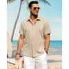 imageJVER Mens Cotton Linen Short Sleeve Shirts Casual Button Down Shirt for Men Beach Summer Vacation Wedding TopsLight Khaki