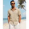 imageJVER Mens Cotton Linen Short Sleeve Shirts Casual Button Down Shirt for Men Beach Summer Vacation Wedding TopsLight Khaki
