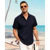 imageJVER Mens Cotton Linen Short Sleeve Shirts Casual Button Down Shirt for Men Beach Summer Vacation Wedding TopsNavy