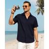 imageJVER Mens Cotton Linen Short Sleeve Shirts Casual Button Down Shirt for Men Beach Summer Vacation Wedding TopsNavy
