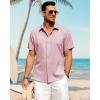 imageJVER Mens Cotton Linen Short Sleeve Shirts Casual Button Down Shirt for Men Beach Summer Vacation Wedding TopsPink
