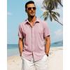 imageJVER Mens Cotton Linen Short Sleeve Shirts Casual Button Down Shirt for Men Beach Summer Vacation Wedding TopsPink