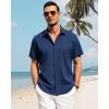 imageJVER Mens Cotton Linen Short Sleeve Shirts Casual Button Down Shirt for Men Beach Summer Vacation Wedding TopsRoyal Blue