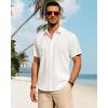 imageJVER Mens Cotton Linen Short Sleeve Shirts Casual Button Down Shirt for Men Beach Summer Vacation Wedding TopsWhite