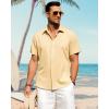 imageJVER Mens Cotton Linen Short Sleeve Shirts Casual Button Down Shirt for Men Beach Summer Vacation Wedding TopsYellow