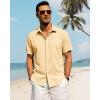 imageJVER Mens Cotton Linen Short Sleeve Shirts Casual Button Down Shirt for Men Beach Summer Vacation Wedding TopsYellow