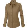 imageJVER Womens Dress Shirts Long Sleeve Button Down Shirts WrinkleFree Solid Work BlouseDark Khaki
