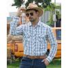 imageMens Plaid Pearl Snap Button Shirts Casual Long Sleeve Checked Shirt Western Cowboy Shirts with Two Pockets for WorkWhite