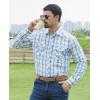 imageMens Plaid Pearl Snap Button Shirts Casual Long Sleeve Checked Shirt Western Cowboy Shirts with Two Pockets for WorkWhite