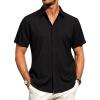 imageJVER Mens Cotton Linen Short Sleeve Shirts Casual Button Down Shirt for Men Beach Summer Vacation Wedding TopsBlack