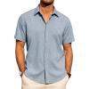 imageJVER Mens Cotton Linen Short Sleeve Shirts Casual Button Down Shirt for Men Beach Summer Vacation Wedding TopsBlue