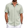 imageJVER Mens Cotton Linen Short Sleeve Shirts Casual Button Down Shirt for Men Beach Summer Vacation Wedding TopsGreen