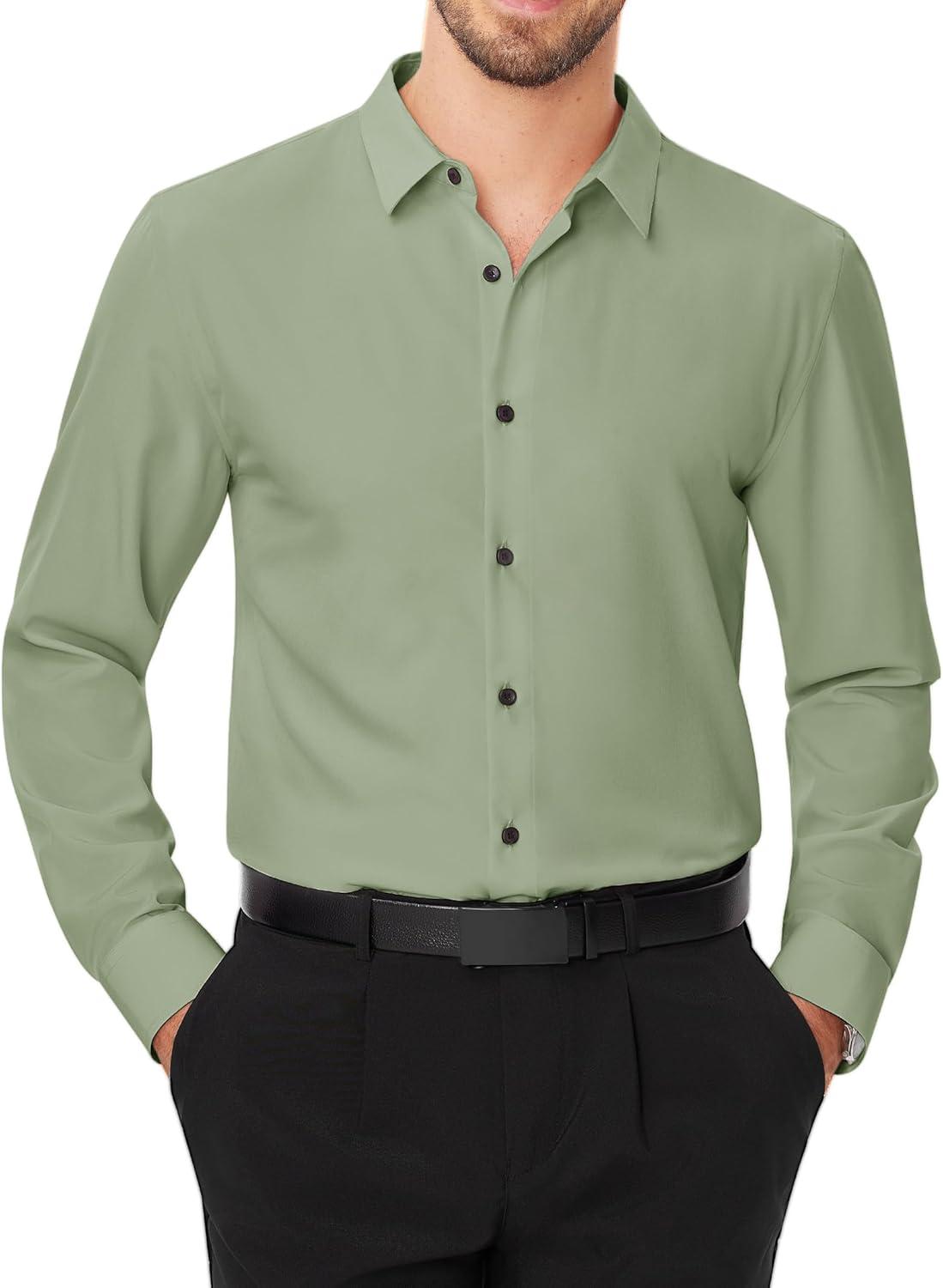 Men's Stretch Dress Shirts - Long Sleeve Button Down Print Regular Fit