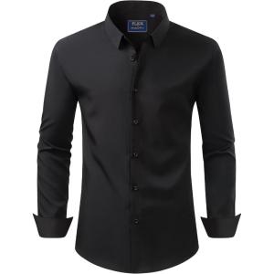 imageJVER Mens Dress Shirts Stretch Long Sleeve Formal Shirt Solid Business Casual Button Down Shirts for Wedding PromBlack