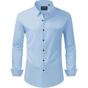 imageJVER Mens Dress Shirts Stretch Long Sleeve Formal Shirt Solid Business Casual Button Down Shirts for Wedding PromBlue