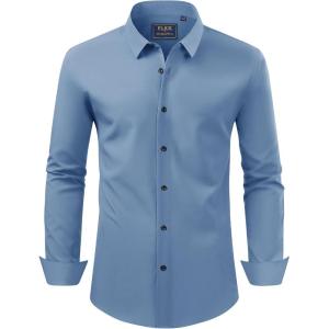 imageJVER Mens Dress Shirts Stretch Long Sleeve Formal Shirt Solid Business Casual Button Down Shirts for Wedding PromClassic Blue