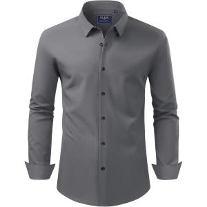 imageJVER Mens Dress Shirts Stretch Long Sleeve Formal Shirt Solid Business Casual Button Down Shirts for Wedding PromDark Grey