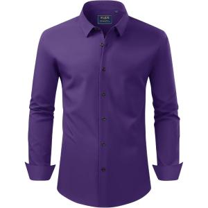 imageJVER Mens Dress Shirts Stretch Long Sleeve Formal Shirt Solid Business Casual Button Down Shirts for Wedding PromDark Purple