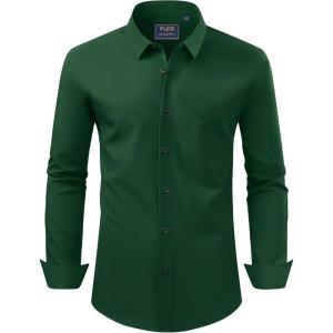 imageJVER Mens Dress Shirts Stretch Long Sleeve Formal Shirt Solid Business Casual Button Down Shirts for Wedding PromGreen