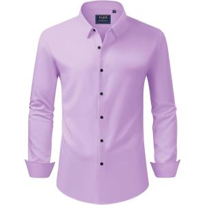 imageJVER Mens Dress Shirts Stretch Long Sleeve Formal Shirt Solid Business Casual Button Down Shirts for Wedding PromPurple