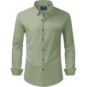 imageJVER Mens Dress Shirts Stretch Long Sleeve Formal Shirt Solid Business Casual Button Down Shirts for Wedding PromSage Green