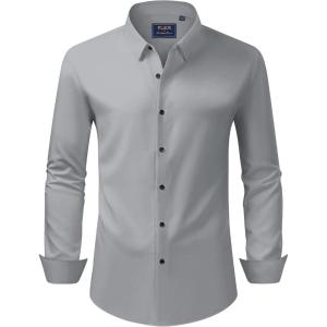 imageJVER Mens Dress Shirts Stretch Long Sleeve Formal Shirt Solid Business Casual Button Down Shirts for Wedding PromSilver Grey