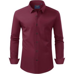 imageJVER Mens Dress Shirts Stretch Long Sleeve Formal Shirt Solid Business Casual Button Down Shirts for Wedding PromWine Red