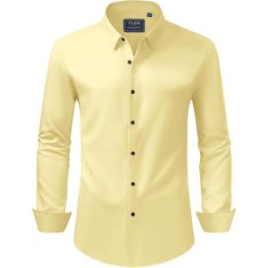 imageJVER Mens Dress Shirts Stretch Long Sleeve Formal Shirt Solid Business Casual Button Down Shirts for Wedding PromYellow