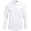 imageJVER Mens Cotton Linen Long Sleeve Shirts Casual Button Down Banded Collar Shirt Beach Summer Tops with PocketWhite