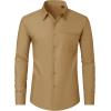 imageJVER Mens Dress Shirts Wrinkle Free Long Sleeve Formal Shirt Solid Business Casual Button Down Shirts for Wedding PromKhaki Brown