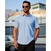imageJVER Mens Short Sleeve Button Down Shirt Stretch Business Casual Dress Shirts Solid Summer Wedding Prom TopsBlue
