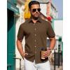 imageJVER Mens Short Sleeve Button Down Shirt Stretch Business Casual Dress Shirts Solid Summer Wedding Prom TopsBrown