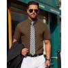 imageJVER Mens Short Sleeve Button Down Shirt Stretch Business Casual Dress Shirts Solid Summer Wedding Prom TopsBrown