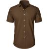 imageJVER Mens Short Sleeve Button Down Shirt Stretch Business Casual Dress Shirts Solid Summer Wedding Prom TopsBrown