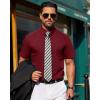 imageJVER Mens Short Sleeve Button Down Shirt Stretch Business Casual Dress Shirts Solid Summer Wedding Prom TopsBurgundy