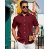 imageJVER Mens Short Sleeve Button Down Shirt Stretch Business Casual Dress Shirts Solid Summer Wedding Prom TopsBurgundy