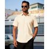 imageJVER Mens Short Sleeve Button Down Shirt Stretch Business Casual Dress Shirts Solid Summer Wedding Prom TopsCream Ivory