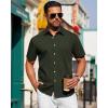 imageJVER Mens Short Sleeve Button Down Shirt Stretch Business Casual Dress Shirts Solid Summer Wedding Prom TopsDark Green