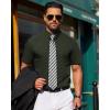 imageJVER Mens Short Sleeve Button Down Shirt Stretch Business Casual Dress Shirts Solid Summer Wedding Prom TopsDark Green