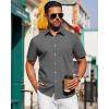 imageJVER Mens Short Sleeve Button Down Shirt Stretch Business Casual Dress Shirts Solid Summer Wedding Prom TopsDark Grey