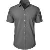 imageJVER Mens Short Sleeve Button Down Shirt Stretch Business Casual Dress Shirts Solid Summer Wedding Prom TopsDark Grey