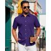 imageJVER Mens Short Sleeve Button Down Shirt Stretch Business Casual Dress Shirts Solid Summer Wedding Prom TopsDark Purple