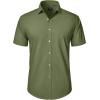 imageJVER Mens Short Sleeve Button Down Shirt Stretch Business Casual Dress Shirts Solid Summer Wedding Prom TopsGreen