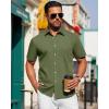 imageJVER Mens Short Sleeve Button Down Shirt Stretch Business Casual Dress Shirts Solid Summer Wedding Prom TopsGreen