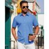 imageJVER Mens Short Sleeve Button Down Shirt Stretch Business Casual Dress Shirts Solid Summer Wedding Prom TopsMisty Blue