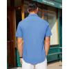 imageJVER Mens Short Sleeve Button Down Shirt Stretch Business Casual Dress Shirts Solid Summer Wedding Prom TopsMisty Blue