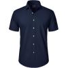 imageJVER Mens Short Sleeve Button Down Shirt Stretch Business Casual Dress Shirts Solid Summer Wedding Prom TopsNavy Blue