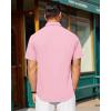imageJVER Mens Short Sleeve Button Down Shirt Stretch Business Casual Dress Shirts Solid Summer Wedding Prom TopsPink