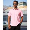 imageJVER Mens Short Sleeve Button Down Shirt Stretch Business Casual Dress Shirts Solid Summer Wedding Prom TopsPink