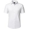 imageJVER Mens Short Sleeve Button Down Shirt Stretch Business Casual Dress Shirts Solid Summer Wedding Prom TopsWhite